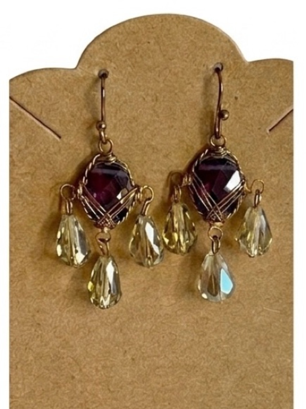 NWT WA Studios Gold and Purple Amethyst Chandelier Earrings